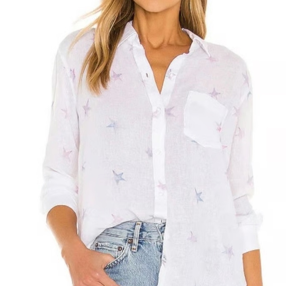 Rails White and Purple Star Button-Down Shirt